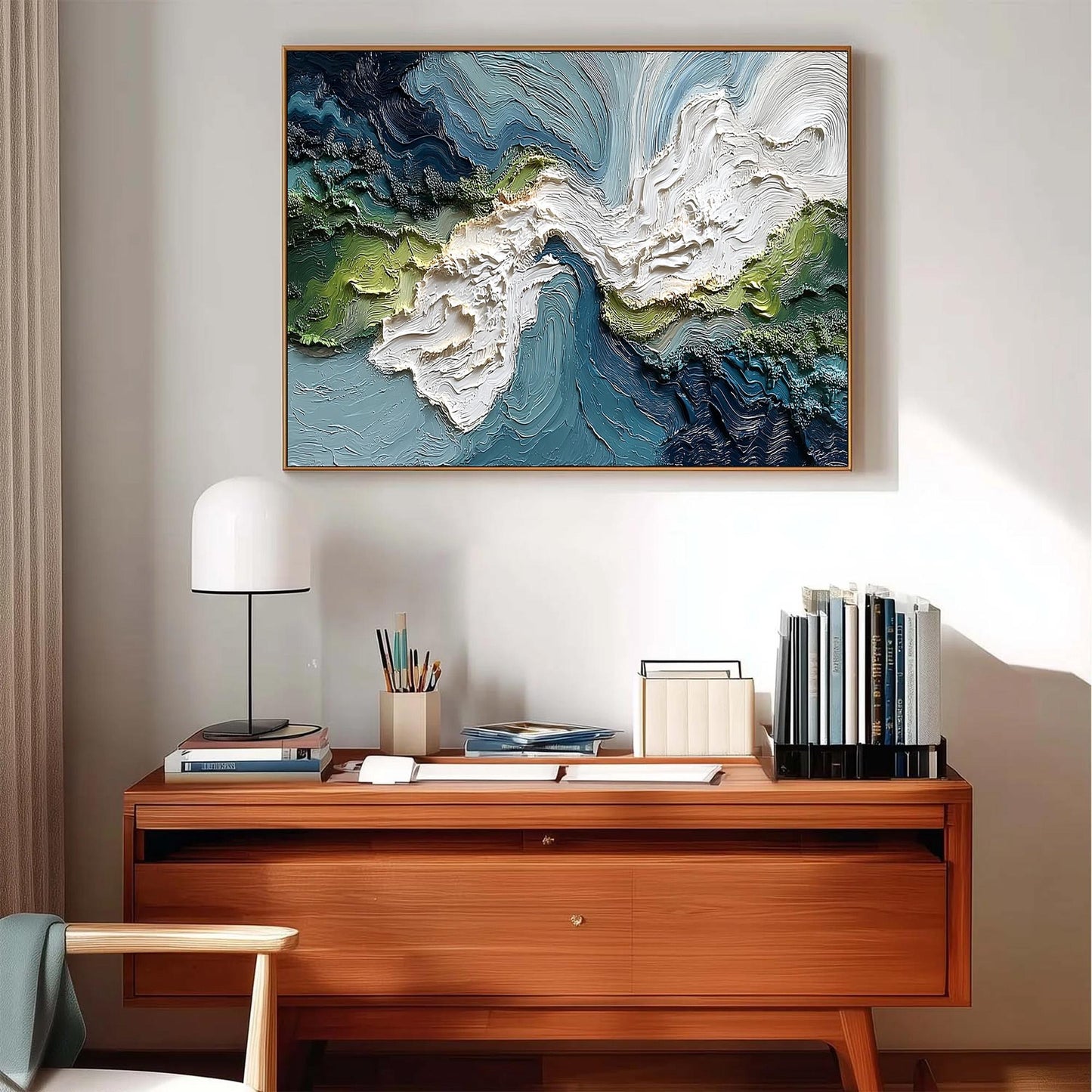 Blue and Green Impasto Seascape Wall Art – Textured Coastal Painting