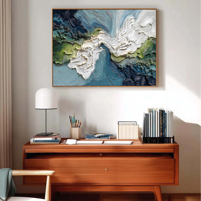 Blue and Green Impasto Seascape Wall Art – Textured Coastal Painting
