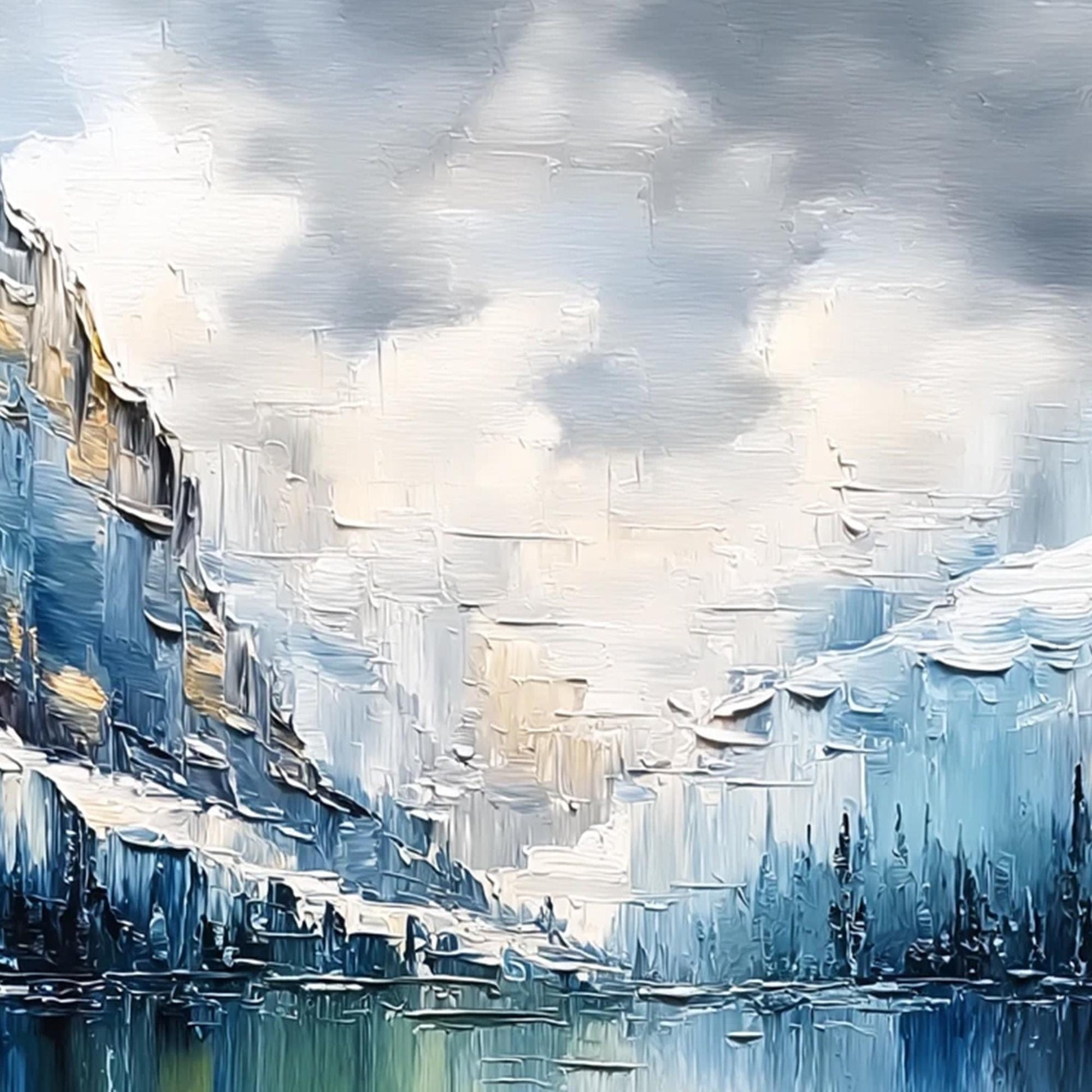 Textured Mountain Lake Painting, Impasto Landscape Canvas, Blue Green Floral Shoreline, Modern Wall Art – Blue and Green Lake