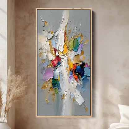Colorful Abstract Impasto Floral Wall Art – Textured Painting with Gold Accents