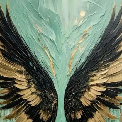 Aqua Teal Angel Wings – Teal and Gold Abstract 3D Texture Wall Art | Impasto Painting, view 5