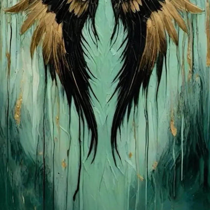 Teal and Gold Impasto Abstract 3D Texture Wall Art – Aqua Teal Angel Wings