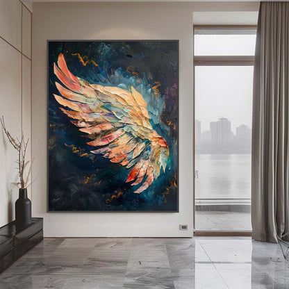 Textured Impasto Feather Wing Painting, Multicolor Angel Wall Art – Colorful Bird Animal Wall Art | Impasto Painting, view 5
