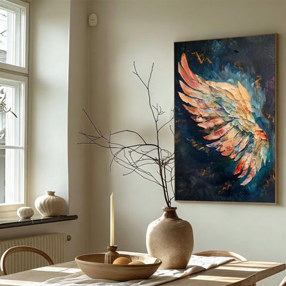 Textured Impasto Feather Wing Painting, Multicolor Angel Wall Art – Colorful Bird Animal Wall Art | Impasto Painting, view 3