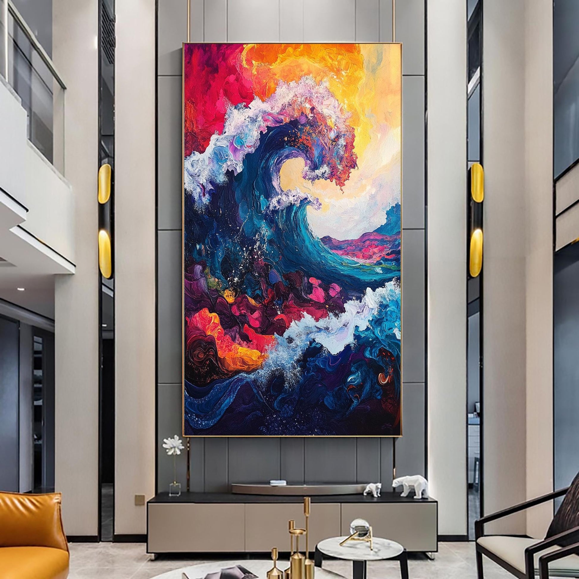 Hand-Painted Abstract Oil Painting – Colorful Ocean Wave Seascape Wall Art | Abstract Hand-Painted Oil Painting, view 1