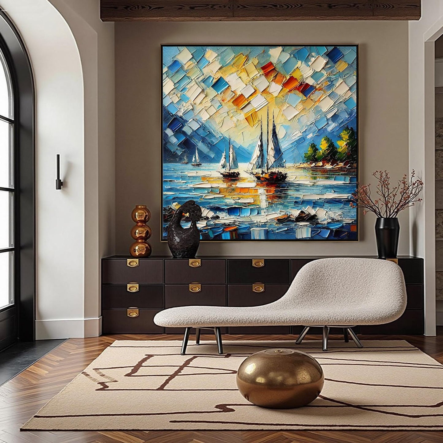 Impasto Sailboat Seascape Painting, Textured Ocean Wall Art, Coastal Canvas – Colorful Sailboat Seascape Wall Art | Impasto P
