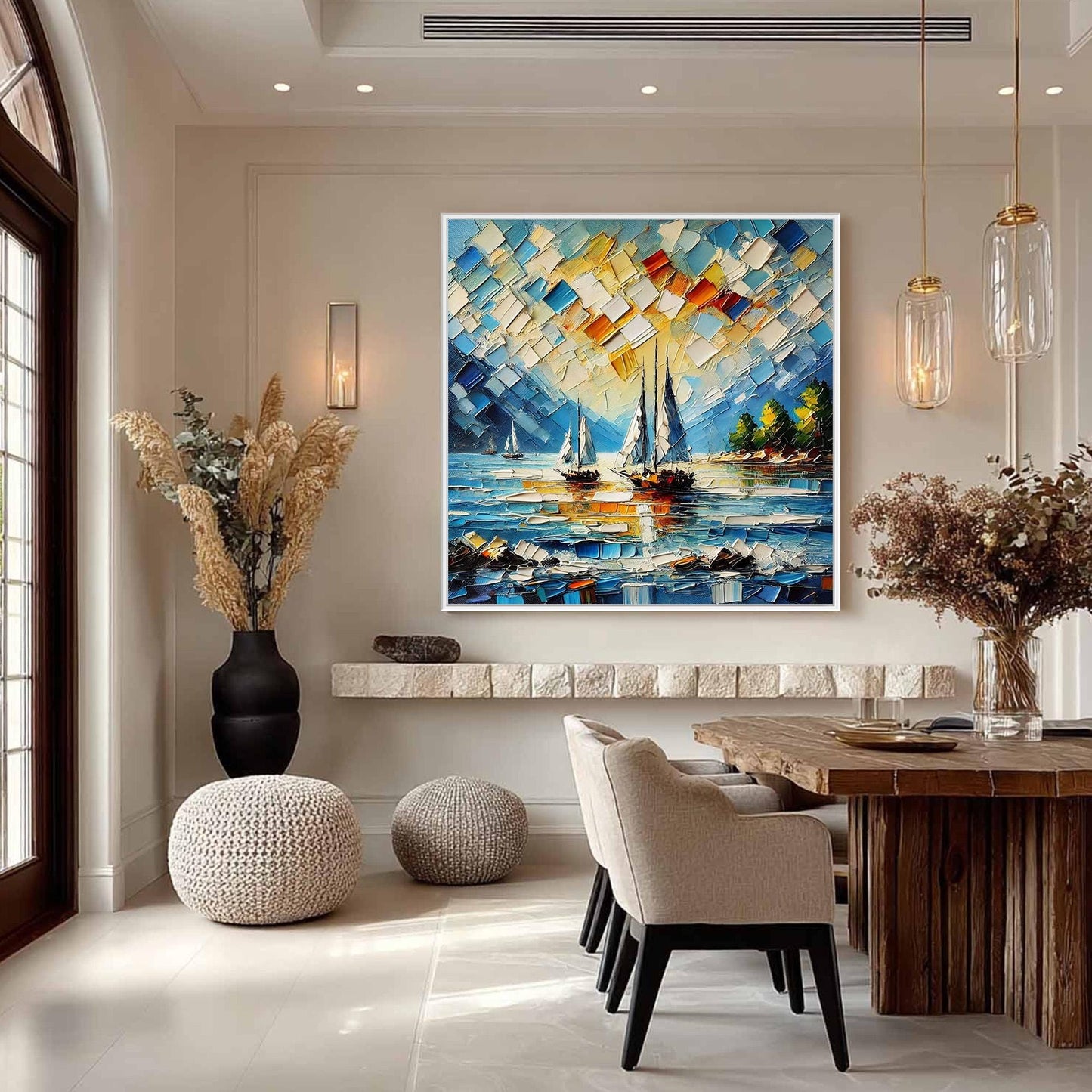Impasto Sailboat Seascape Painting, Textured Ocean Wall Art, Coastal Canvas – Colorful Sailboat Seascape Wall Art | Impasto P