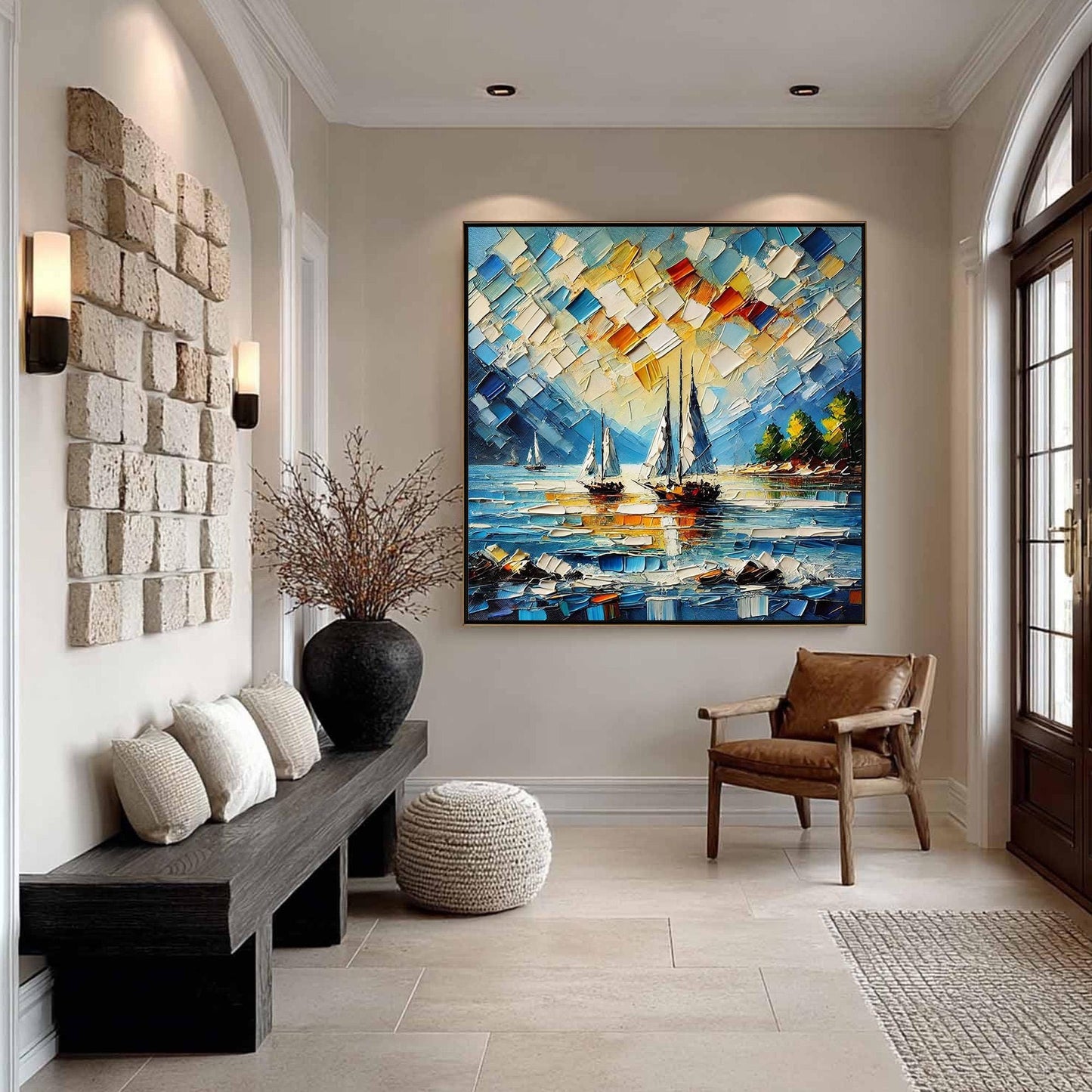 Colorful Impasto Sailboat Seascape Wall Art