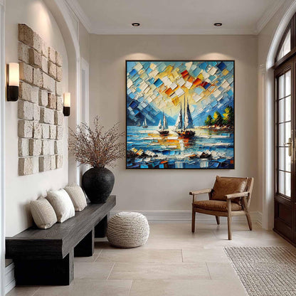 Colorful Impasto Sailboat Seascape Wall Art