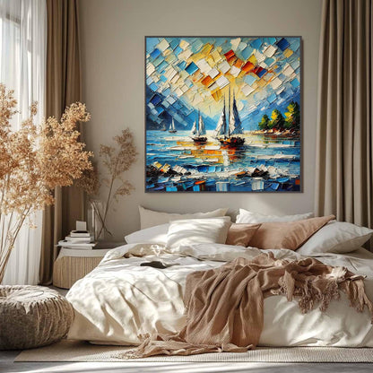 Colorful Impasto Sailboat Seascape Wall Art