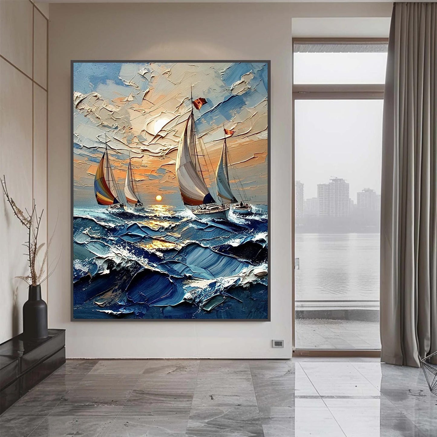 Gold Impasto Beach Seascape Wall Art