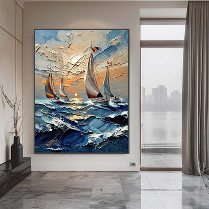 Gold Impasto Beach Seascape Wall Art