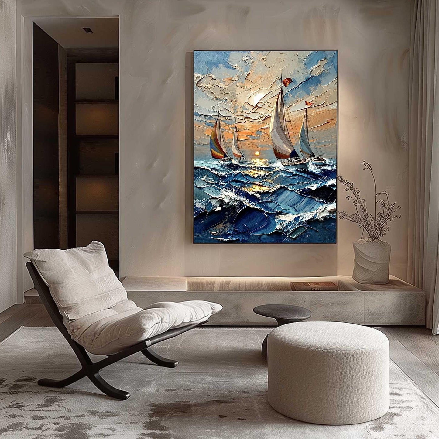 Gold Impasto Beach Seascape Wall Art
