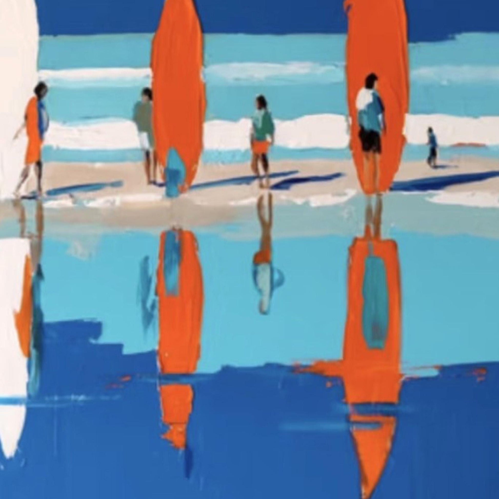 Vibrant Beach Surfing Print, Four Surfers, Colorful Boards, Coastal Wall Decor – Colorful Beach Seascape Wall Art | Painting,