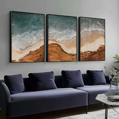 Abstract Ocean Wave Triptych – Ocean Wave Seascape Wall Art | Abstract Textured Painting, view 2