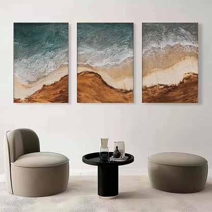Abstract Ocean Wave Triptych – Ocean Wave Seascape Wall Art | Abstract Textured Painting, view 4