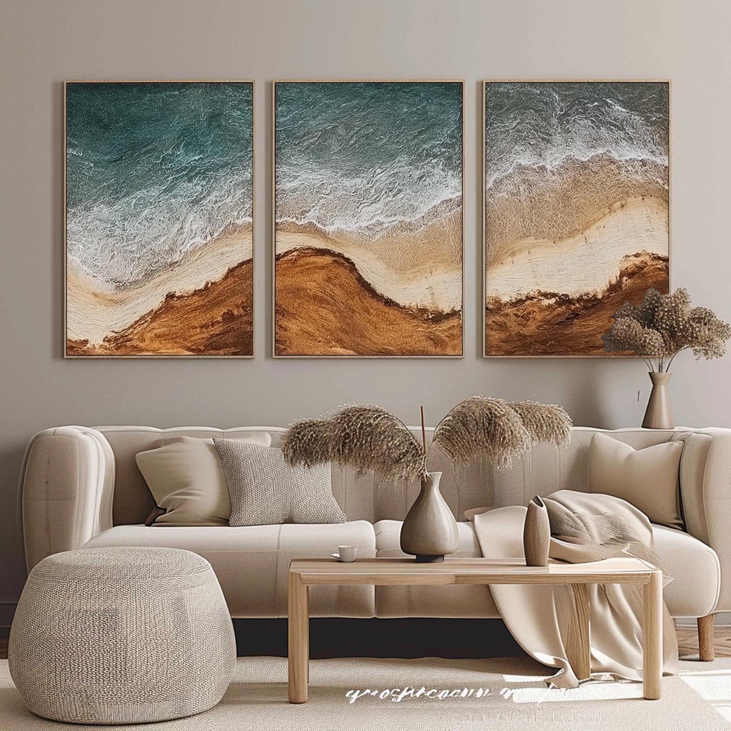 Abstract Textured Ocean Wave Seascape Wall Art – Abstract Ocean Wave Triptych