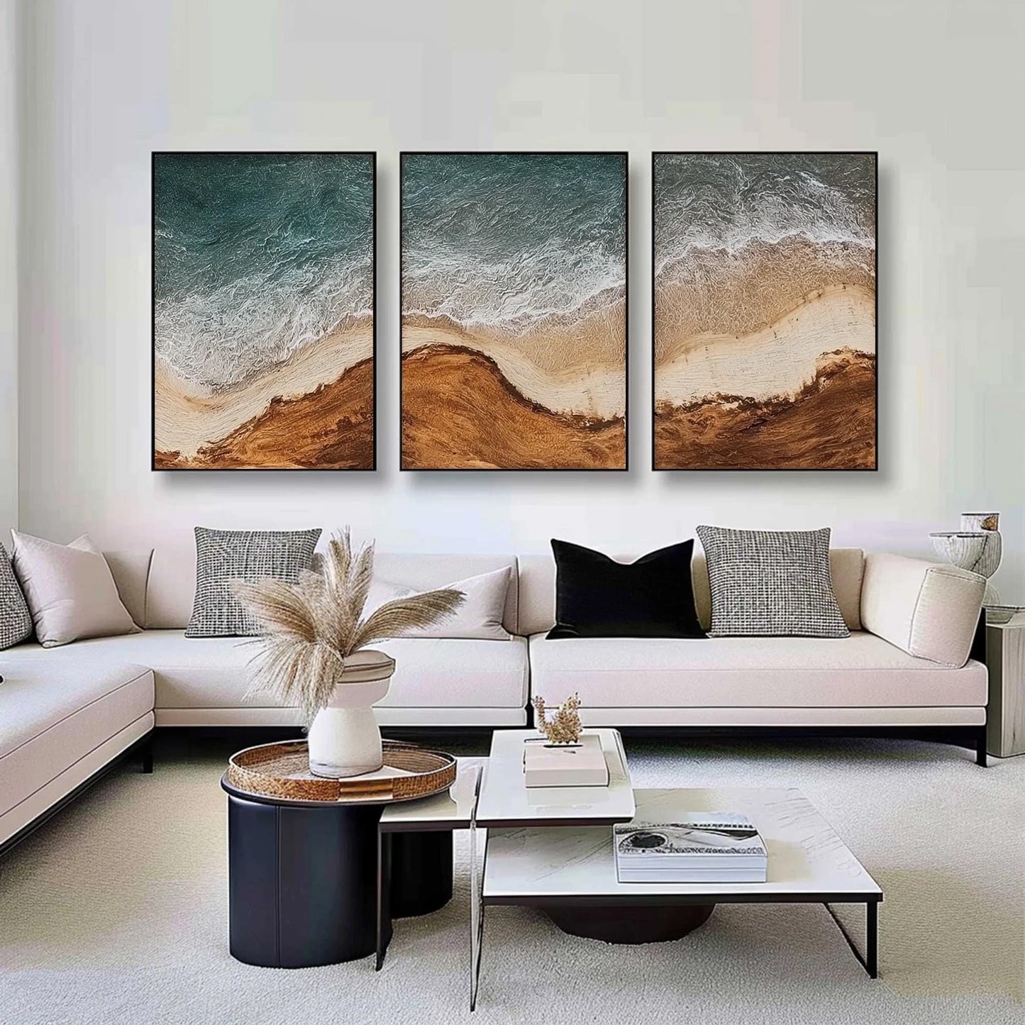 Abstract Ocean Wave Triptych – Ocean Wave Seascape Wall Art | Abstract Textured Painting, view 1