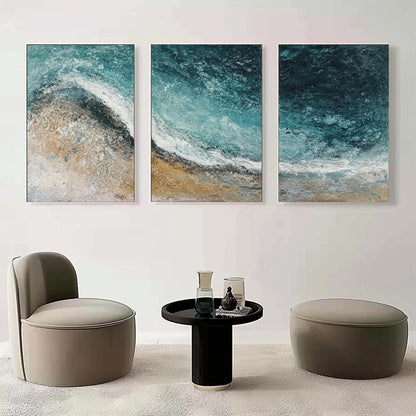 Abstract Textured Ocean Wave Seascape Wall Art – Textured Ocean Wave Triptych