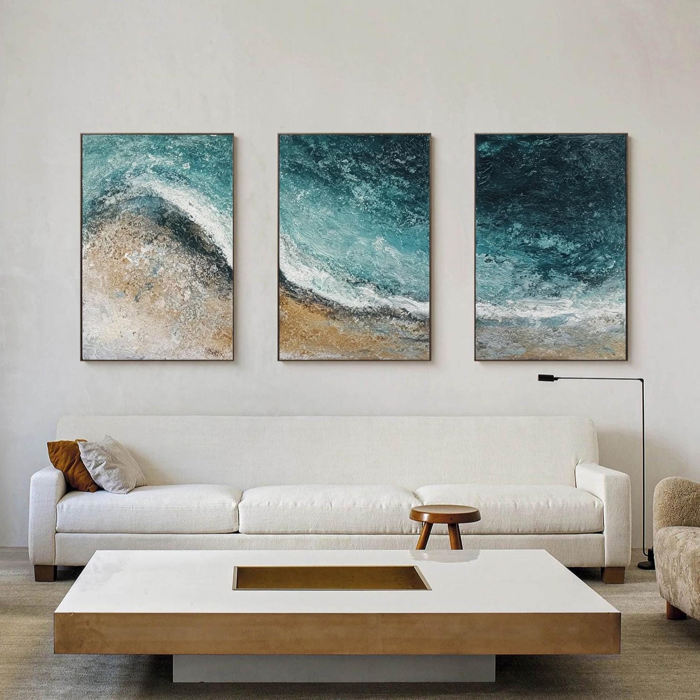 Abstract Textured Ocean Wave Seascape Wall Art – Textured Ocean Wave Triptych