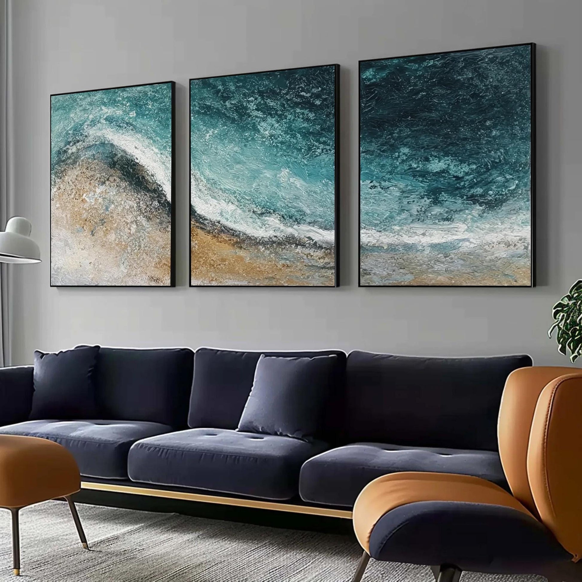 Textured Ocean Wave Triptych – Ocean Wave Seascape Wall Art | Abstract Textured Painting, view 4