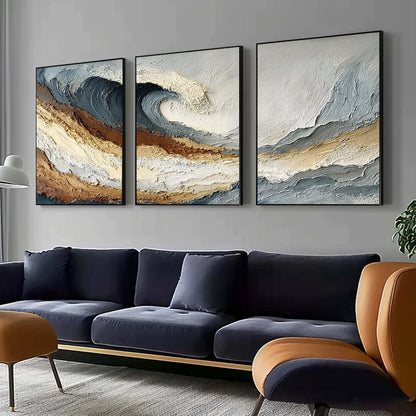 Textured Wave Triptych – Beach Seascape Wall Art | Abstract Textured Painting, view 3