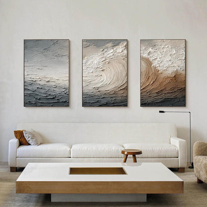 Abstract Textured Ocean Wave Seascape Wall Art – Textured Ocean Wave Triptych