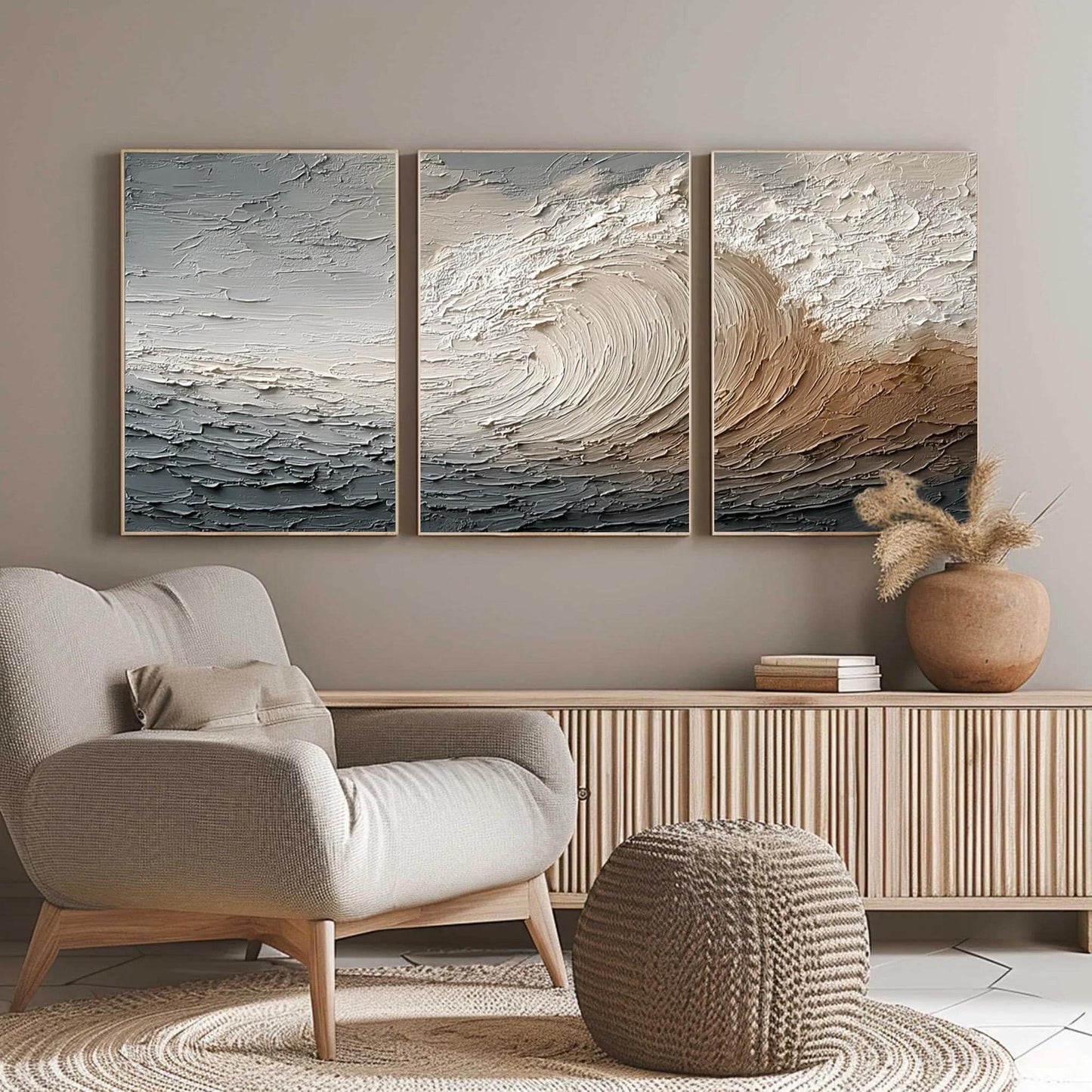 Textured Ocean Wave Triptych – Ocean Wave Seascape Wall Art | Abstract Textured Painting, view 5