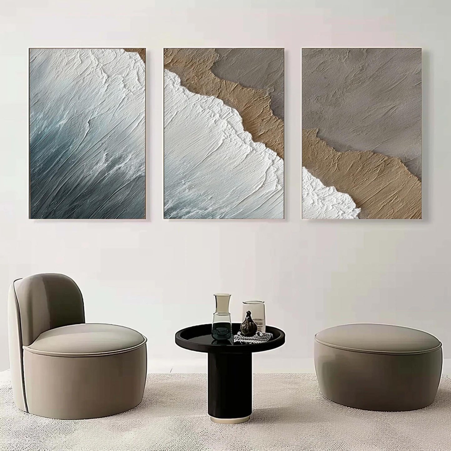 Textured Wave Triptych – Beach Seascape Wall Art | Abstract Textured Painting, view 4