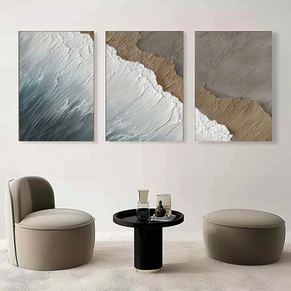 Textured Wave Triptych – Beach Seascape Wall Art | Abstract Textured Painting, view 4
