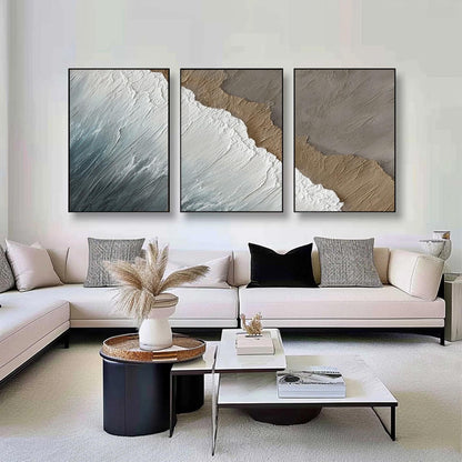 Textured Wave Triptych – Beach Seascape Wall Art | Abstract Textured Painting, view 1