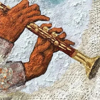 Textured Flute Player Mixed Media Painting – Abstract Wall Art | Textured Mixed Media Painting, view 5
