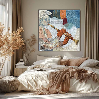 Textured Abstract Wall Art – Flute Player Mixed Media Painting