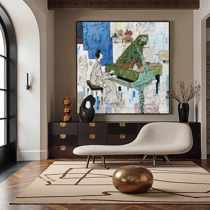 Colorful Textured Piano Abstract Wall Art – Mixed Media Painting