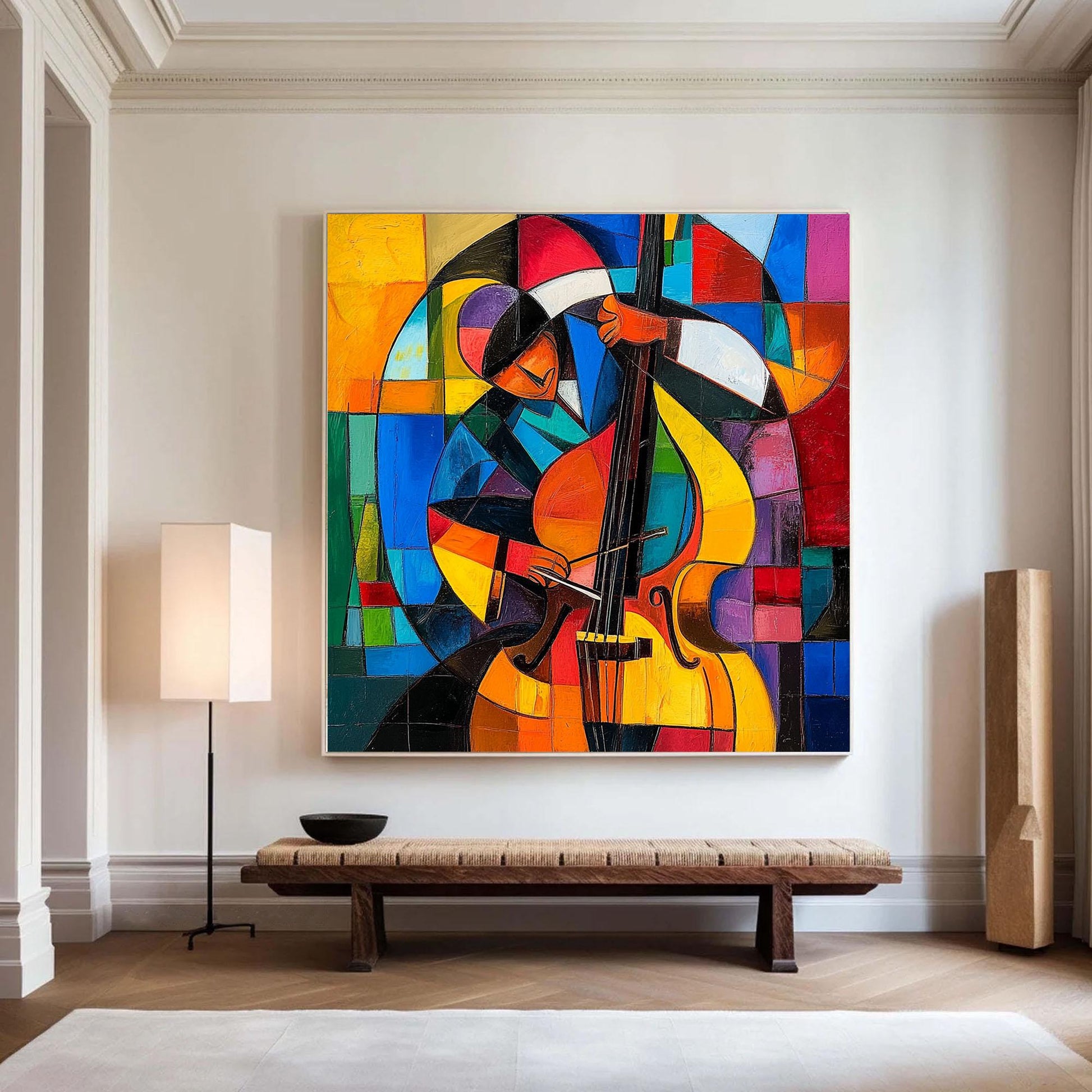 Abstract Cello Oil Painting on Canvas, Colorful Geometric Modern Art – Colorful Geometric Wall Art | Abstract Oil Painting, v