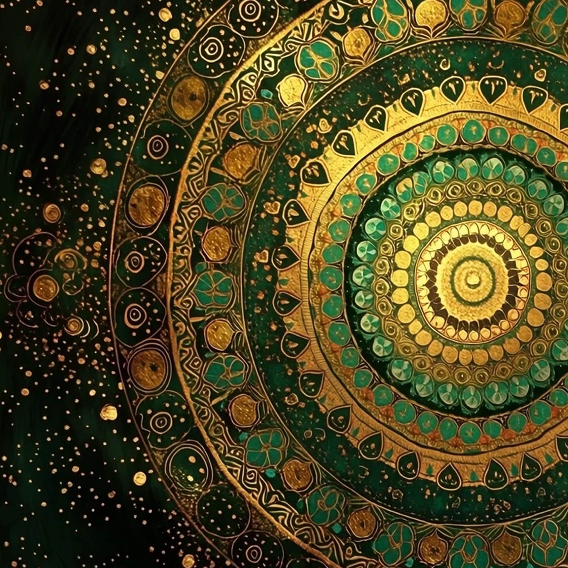 Golden Green Mandala Art, Intricate Boho Wall Decor, Meditation Yoga Studio Canvas – Green and Gold Abstract Boho Wall Art | 