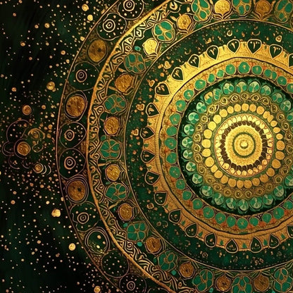 Golden Green Mandala Art, Intricate Boho Wall Decor, Meditation Yoga Studio Canvas – Green and Gold Abstract Boho Wall Art | 