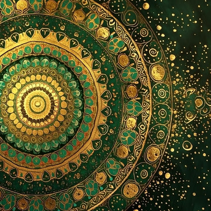Green and Gold Abstract Boho Wall Art – Golden Green Mandala Art, Intricate Boho Wall Decor, Meditation Yoga Studio Canvas