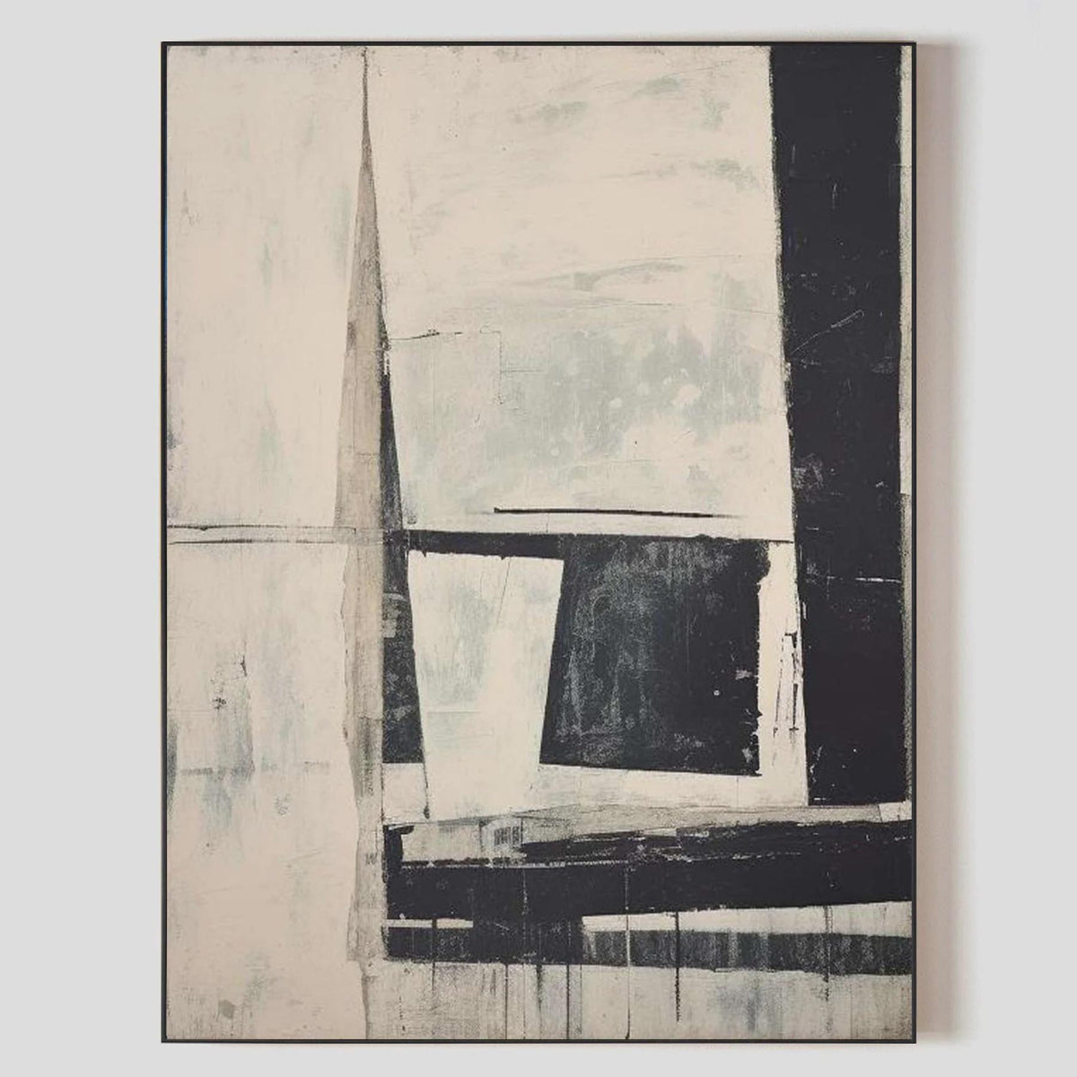 Black and White Abstract Oil painting, Original Neutral Geometric Canvas Wall Art, Modern Minimalist Wall Art for Living Room, Home Décor
