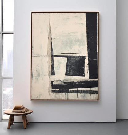 Black and White Abstract Oil painting, Original Neutral Geometric Canvas Wall Art, Modern Minimalist Wall Art for Living Room, Home Décor