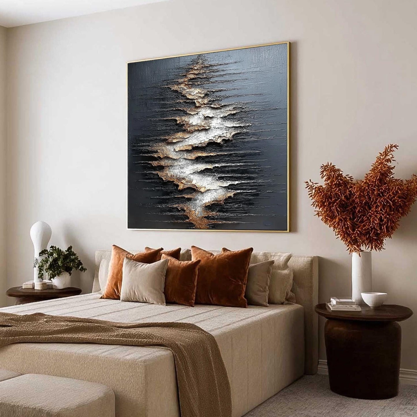 Gold and Silver Textured Abstract Minimalist Wall Art