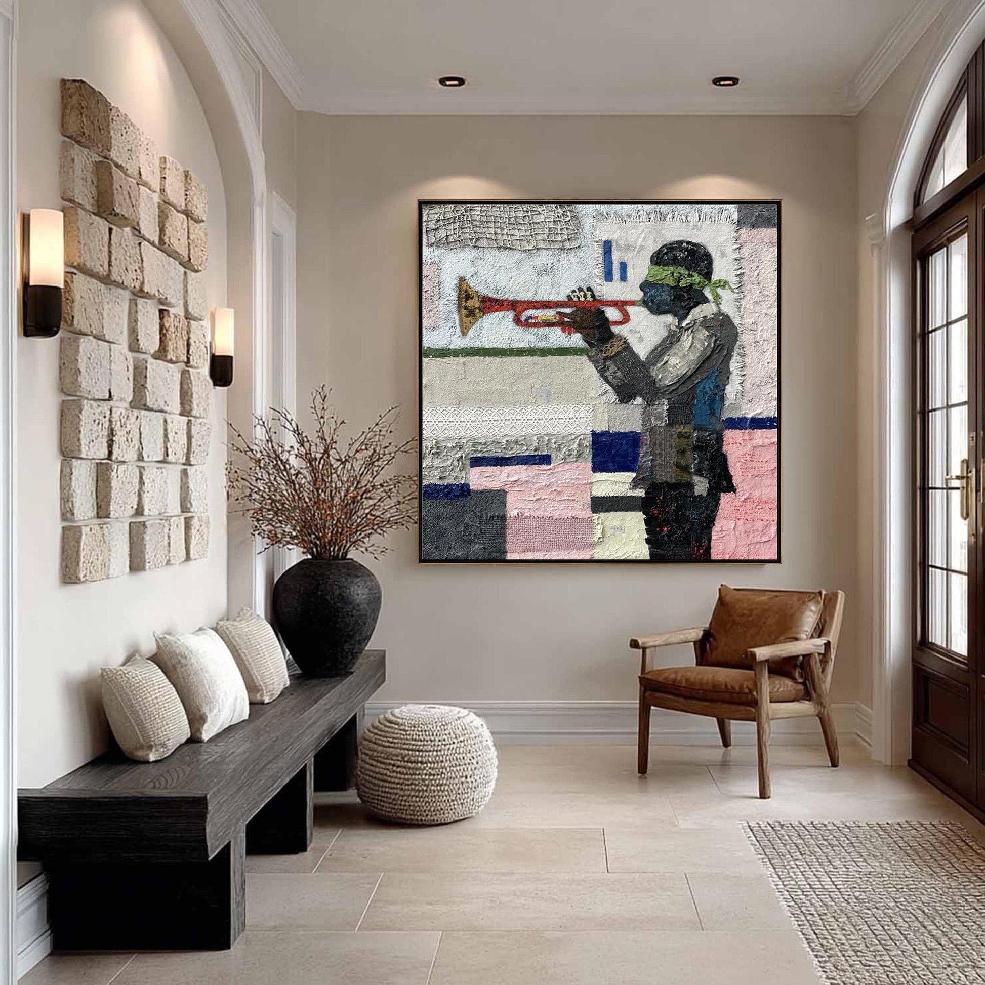 Textured Trumpet Player Canvas Art – Abstract 3D Texture Wall Art | Textured Painting, view 1