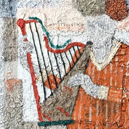 Textured Harp Mixed Media Painting – Boho Wall Art