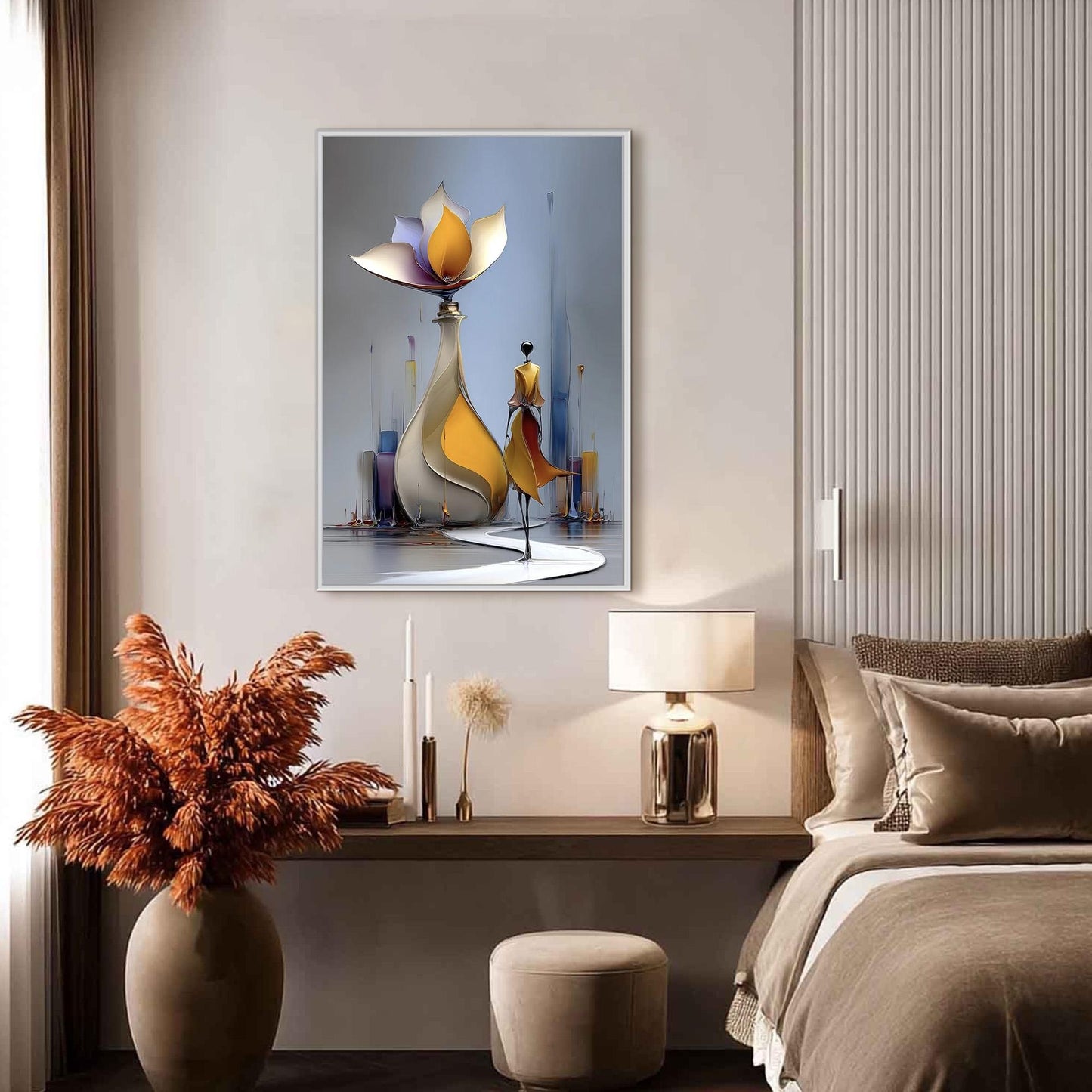 Blue and Gold Ship Painting — Modern Figurative Wall Art