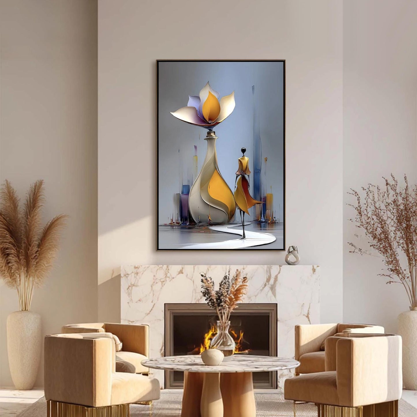 Blue and Gold Ship Painting — Modern Figurative Wall Art