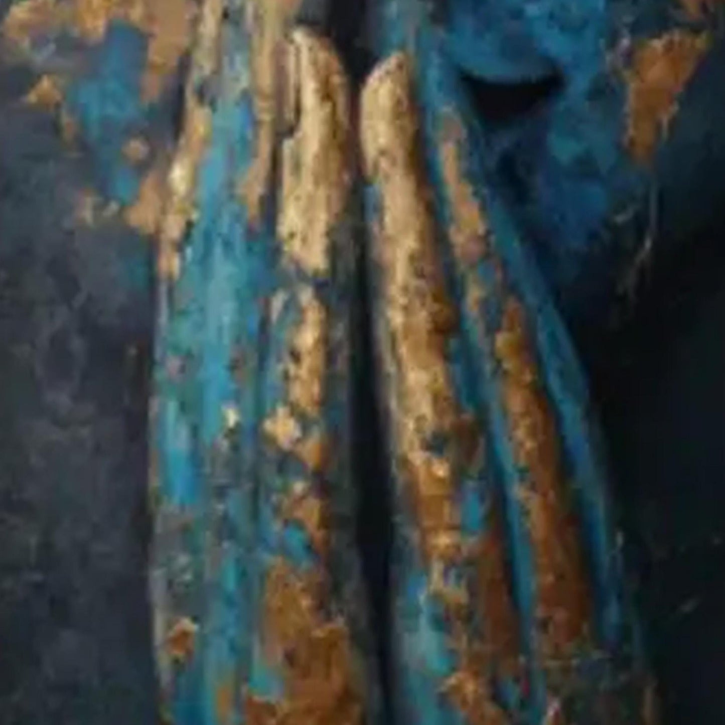 Blue and Gold Textured Leaf Wall Art – Textured Blue Buddha Painting