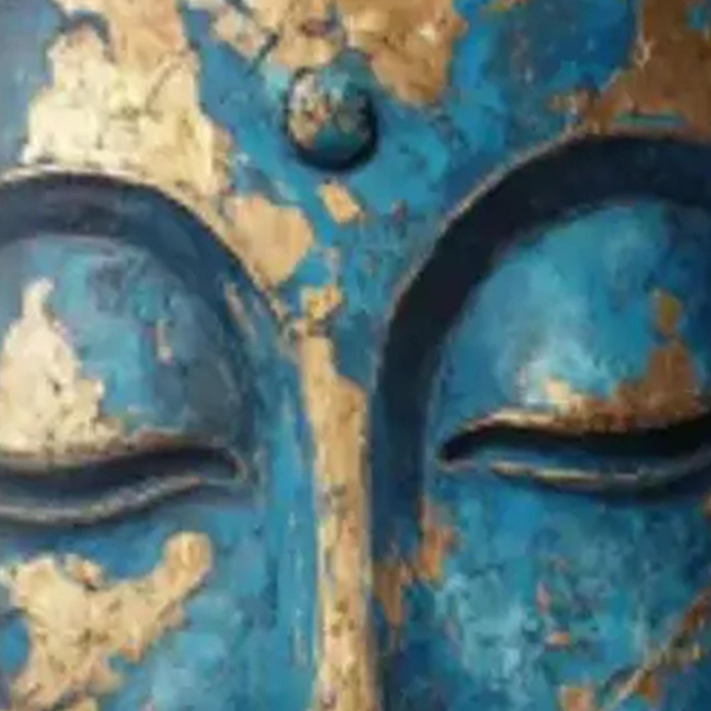 Blue and Gold Textured Leaf Wall Art – Textured Blue Buddha Painting