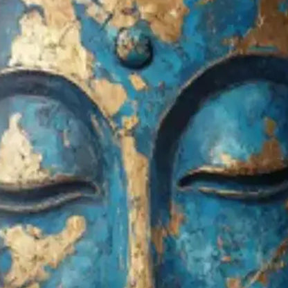 Blue and Gold Textured Leaf Wall Art – Textured Blue Buddha Painting