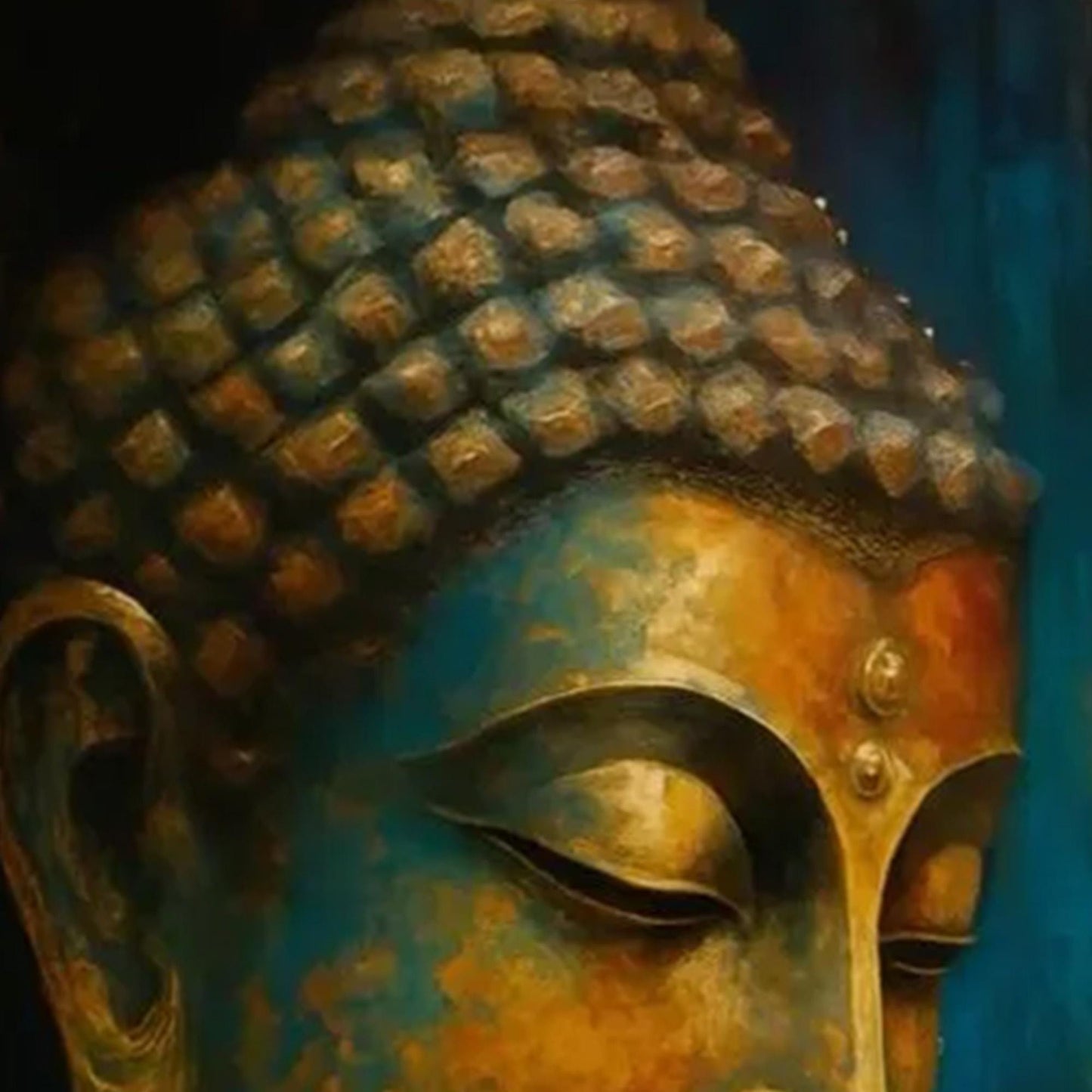 Blue and Gold Textured Figure Portrait Wall Art – Golden-Blue Buddha Portrait
