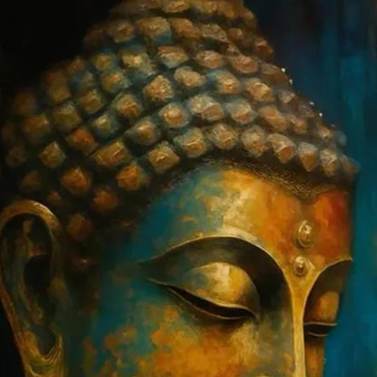 Blue and Gold Textured Figure Portrait Wall Art – Golden-Blue Buddha Portrait